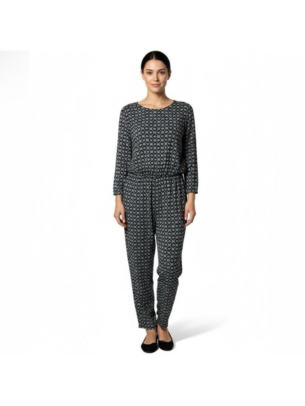 OLD NAVY 100% Rayon Black and White Jumpsuit Crossover Back Side Slash Pockets M